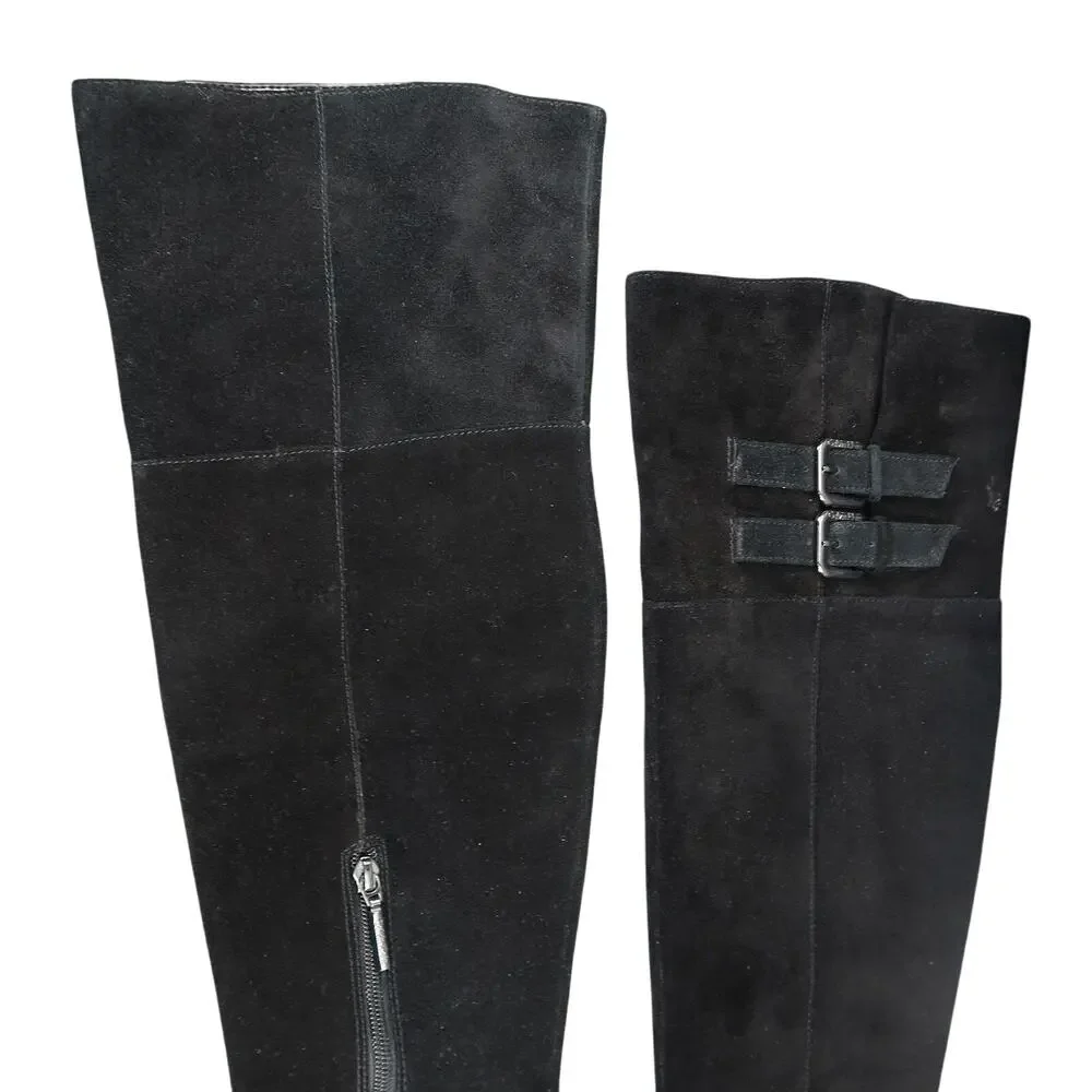 Calvin Klein Shoes Women 7 Boots Tall Leather Fashion Knee High Buckle Zip Black